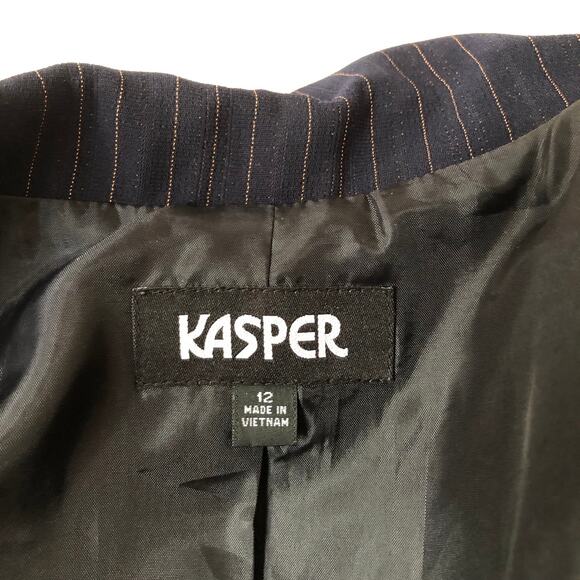 Kasper Pinstripe Blazer Women’s 12 Large Blue 2 Button Corpcore Preppy Office - Picture 10 of 15